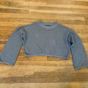Wild Fable gray long sleeve crewneck cropped knit sweater top juniors sz L
 b59